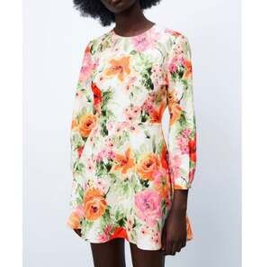 NWT ZARA Floral Print Linen Blend Mini Dress with Open Back